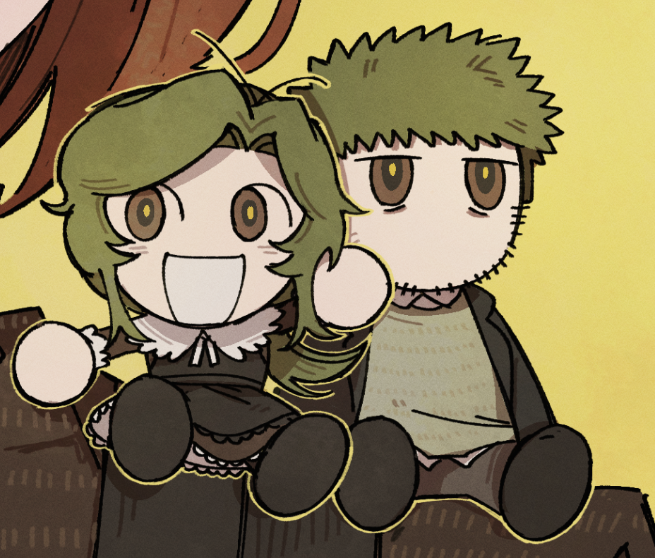 1boy, 2girls, antenna_hair, apron, asya_shubina, black_apron, black_jacket, blazer