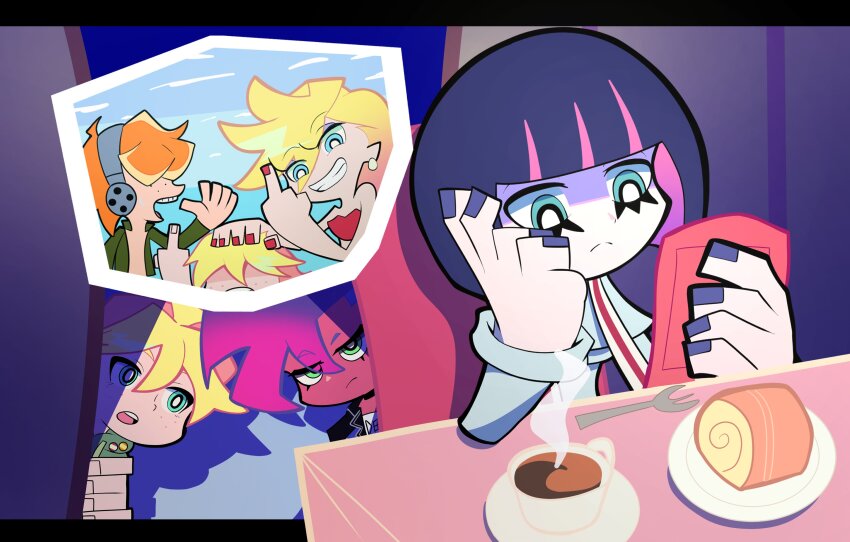 2boys, 3girls, absurdres, bastard_(psg), beach, bikini, black_jacket, blonde_hair