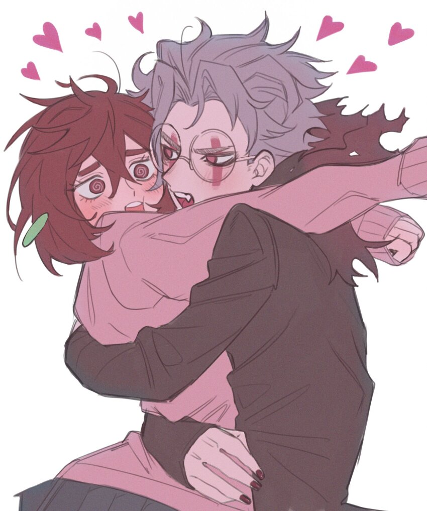 1boy, 1girl, @_@, arm_around_another's_waist, arm_around_another's_back, arms_around_neck, ayase_momo, black_jacket