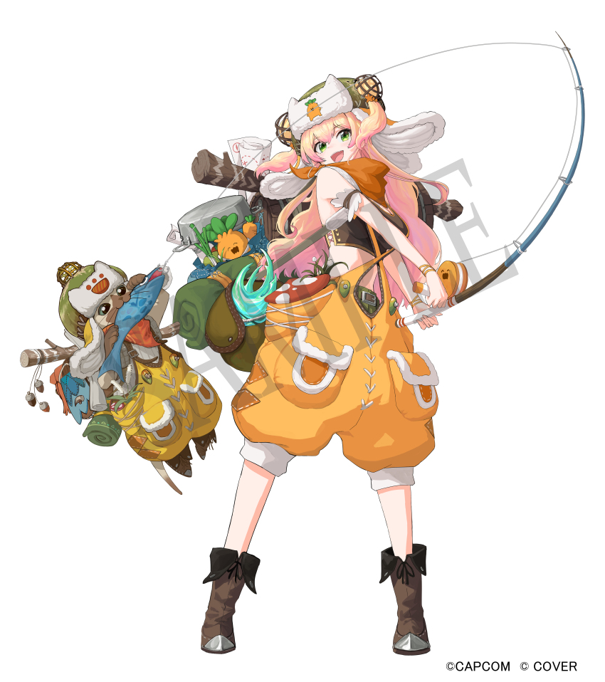 1girl, absurdres, arm_garter, bag, blonde_hair, boots, brown_bag, brown_boots