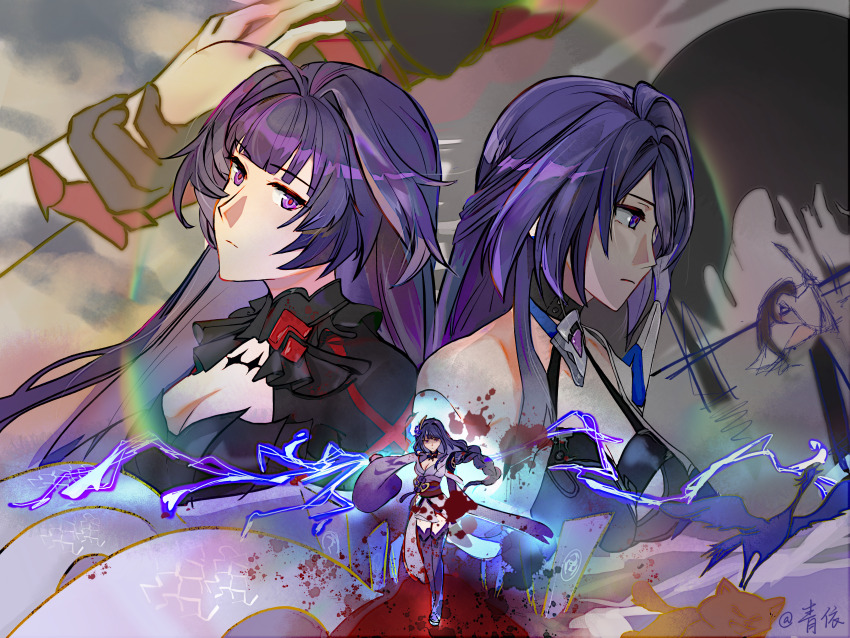 4girls, absurdres, acheron_(honkai:_star_rail), acheron_(izumo)_(honkai:_star_rail), alternate_costume, alternate_universe, angry, animal