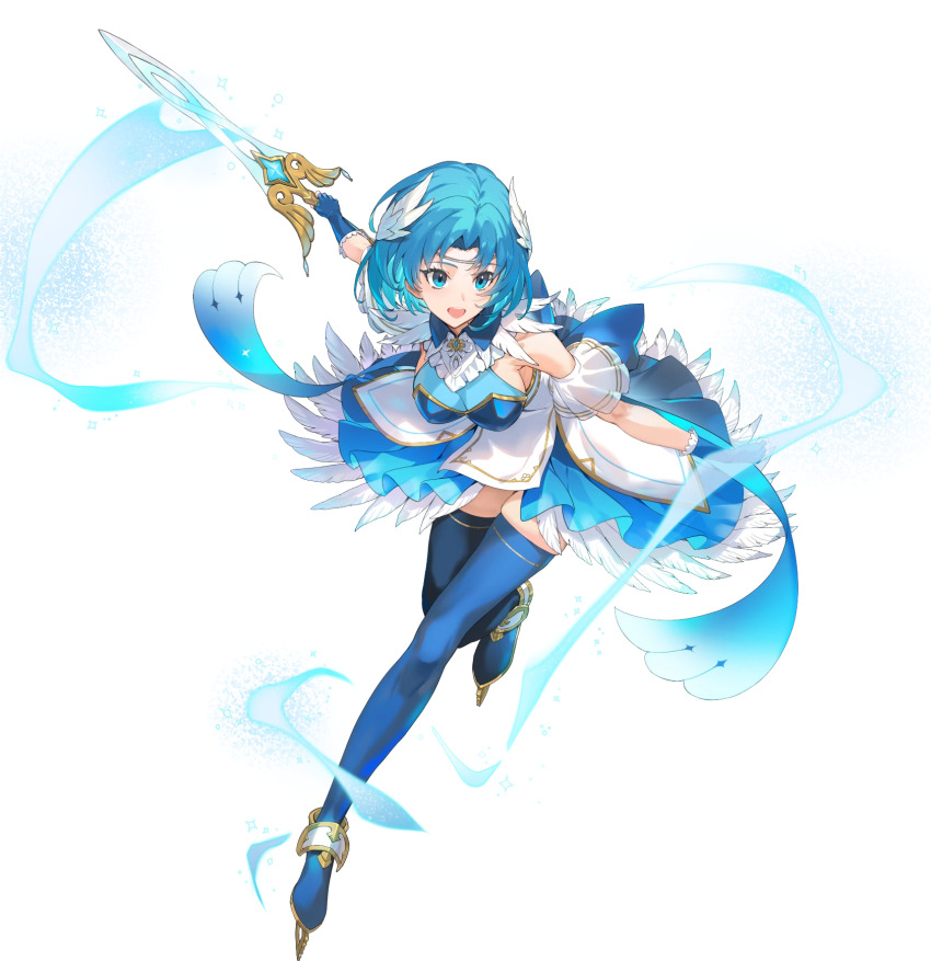 1girl, armor, blue_boots, blue_dress, blue_eyes, blue_gloves, blue_hair, boots