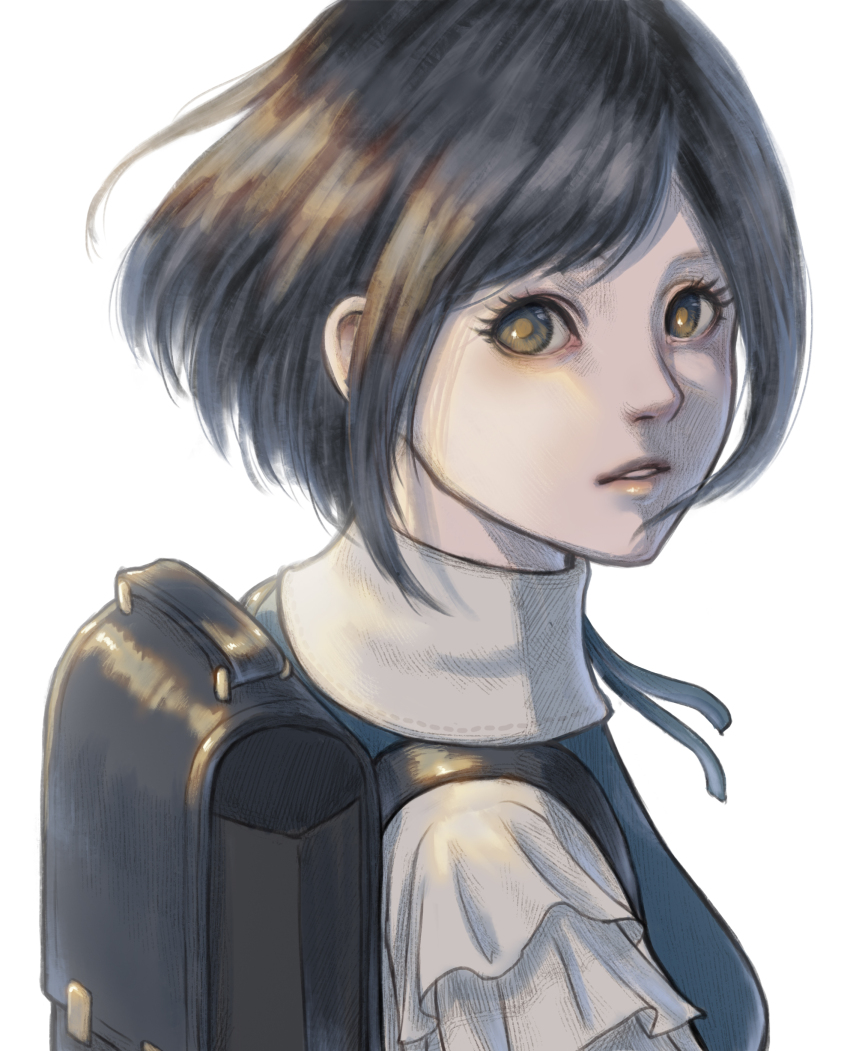 1girl, absurdres, backpack, bag, black_hair, brown_eyes, commentary_request, fukurai_azami