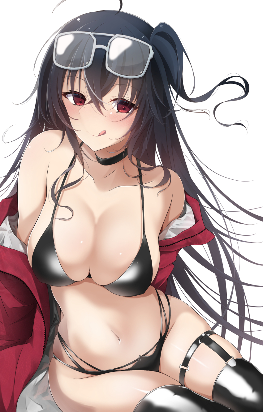 1girl, :q, absurdres, azur_lane, bare_shoulders, bikini, black_bikini, black_choker
