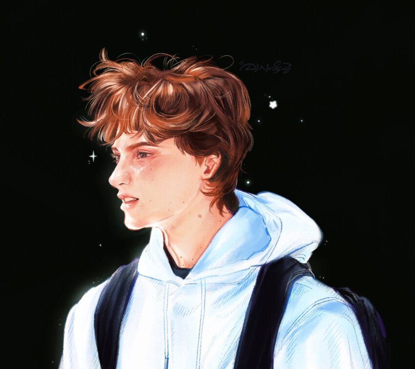 1boy, backpack, bag, black_background, black_bag, brown_eyes, brown_hair, drawstring