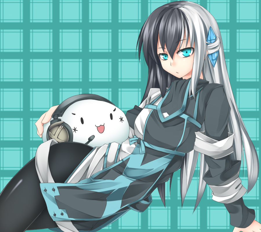 1girl, aqua_eyes, black_hair, black_pantyhose, blue_eyes, crystal, female_focus, hair_ornament