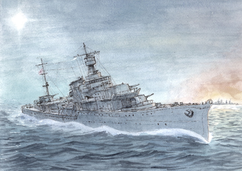 atelier_bono, battle_of_savo_island, commentary_request, cruiser, fire, guadalcanal_campaign, highres, historical_event