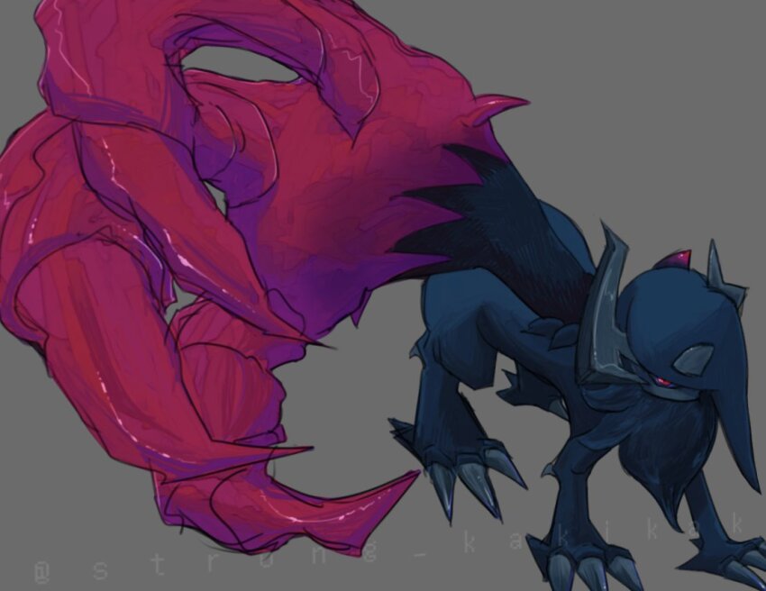 absol, claws, commentary_request, gen_3_pokemon, hair_over_one_eye, horns, looking_at_viewer, mega_absol_z