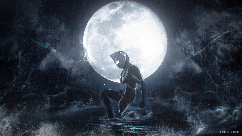 1boy, 295609159hhj, absurdres, alien, armor, black_skin, black_sky, blue_gem