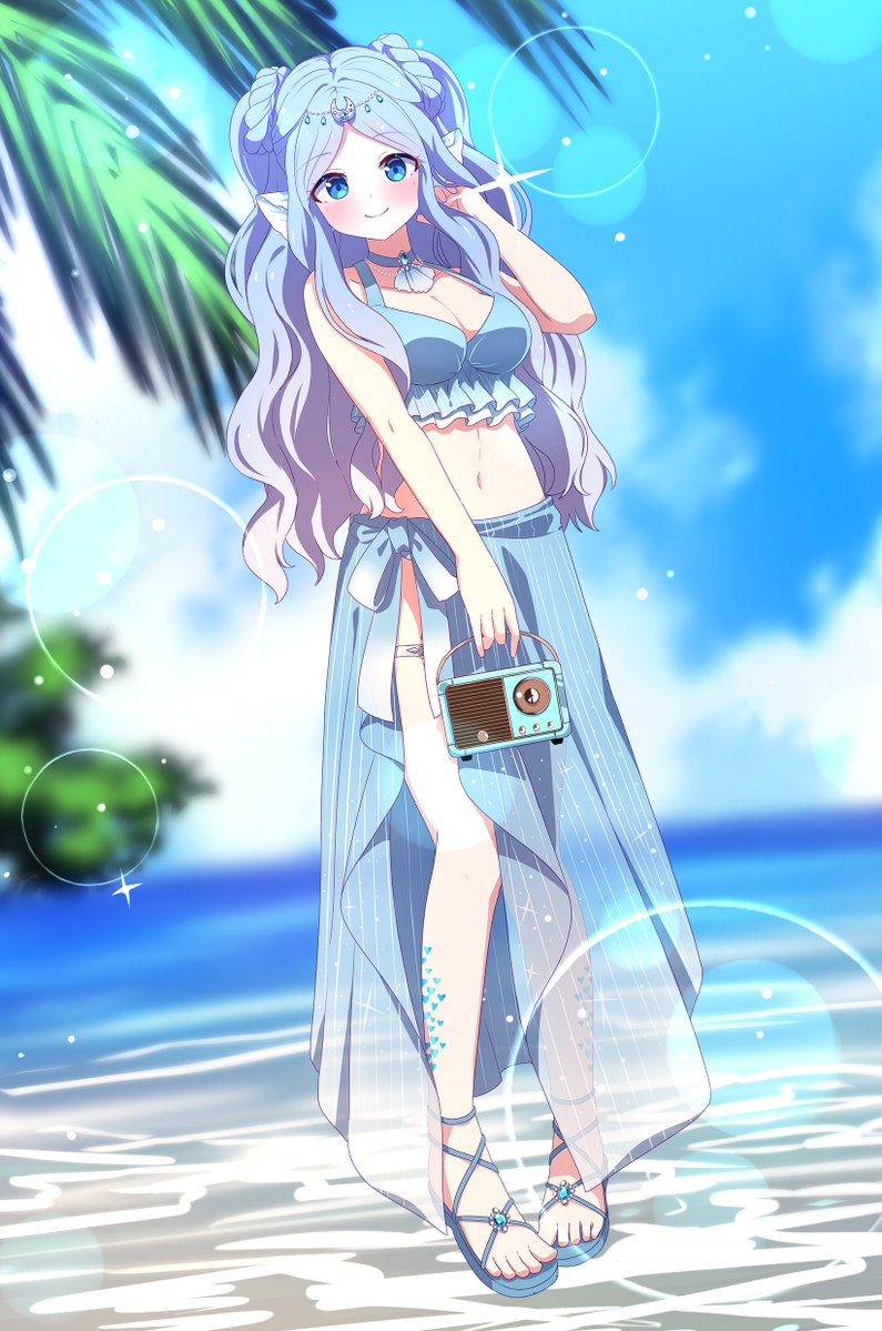 1girl, alpha_betta_(vtuber), bikini, bikini_top_only, blue_bikini, blue_choker, blue_eyes, blue_hair