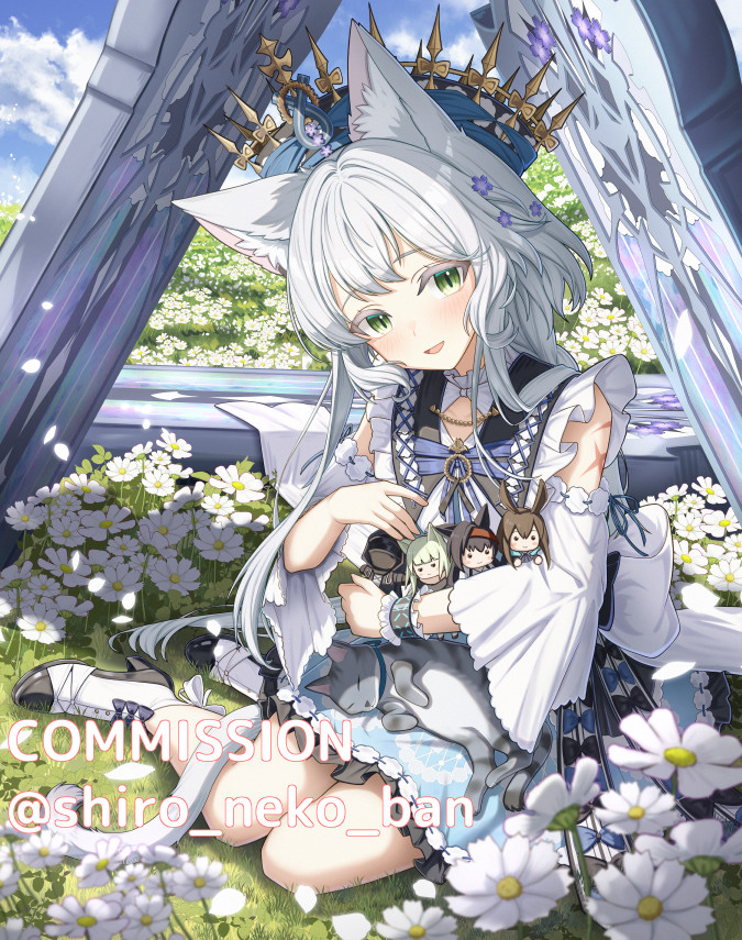 1girl, amiya_(arknights), animal_ear_fluff, animal_ears, arknights, blaze_(arknights), cat_ears, cat_girl