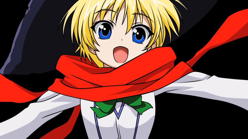 blonde_hair, blue_eyes, derivative_work, hat, highres, ichiban_ushiro_no_daimaou, lily_shiraishi, scarf