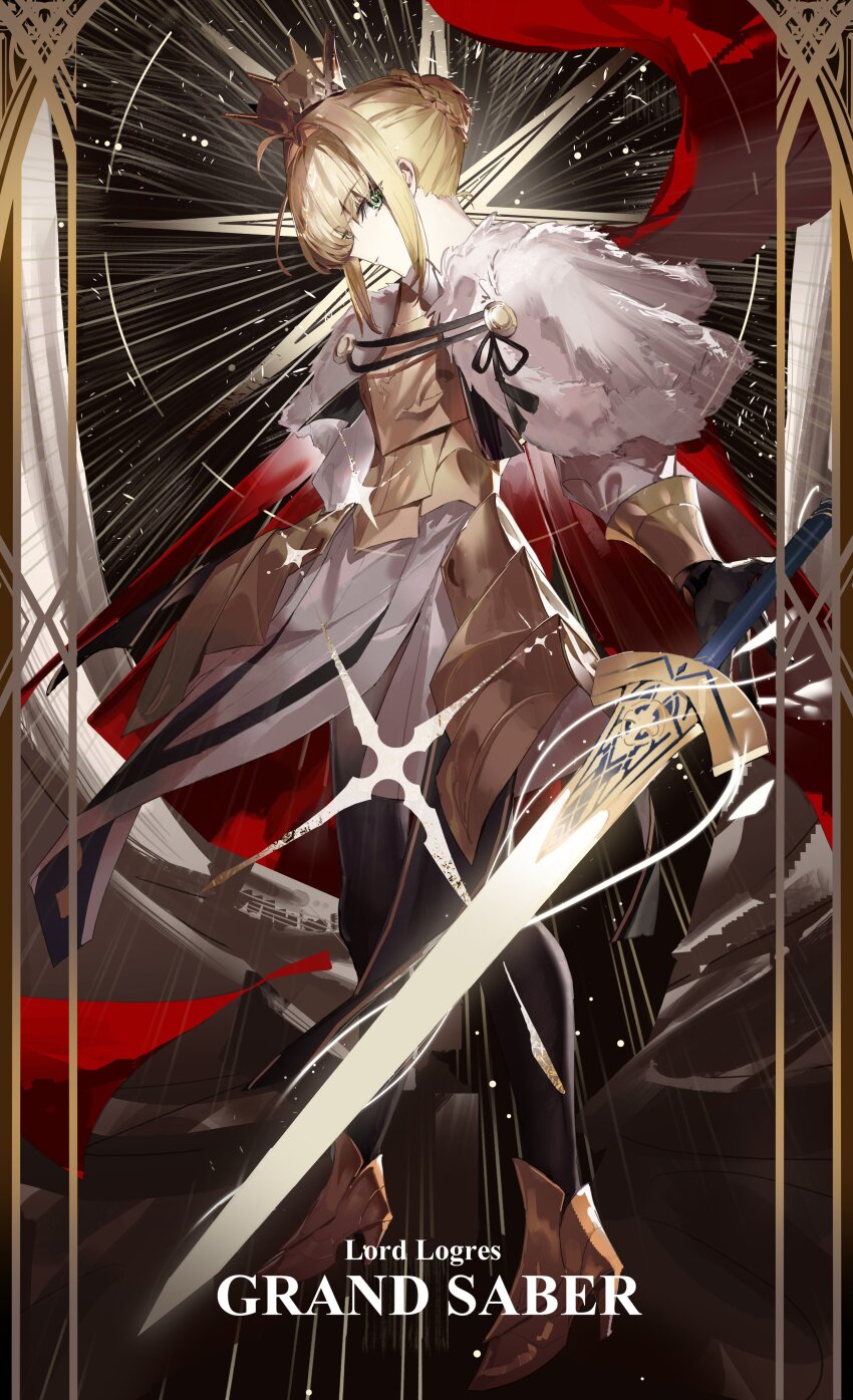 1girl, absurdres, armor, artoria_pendragon_(fate), black_pantyhose, blonde_hair, breastplate, cape