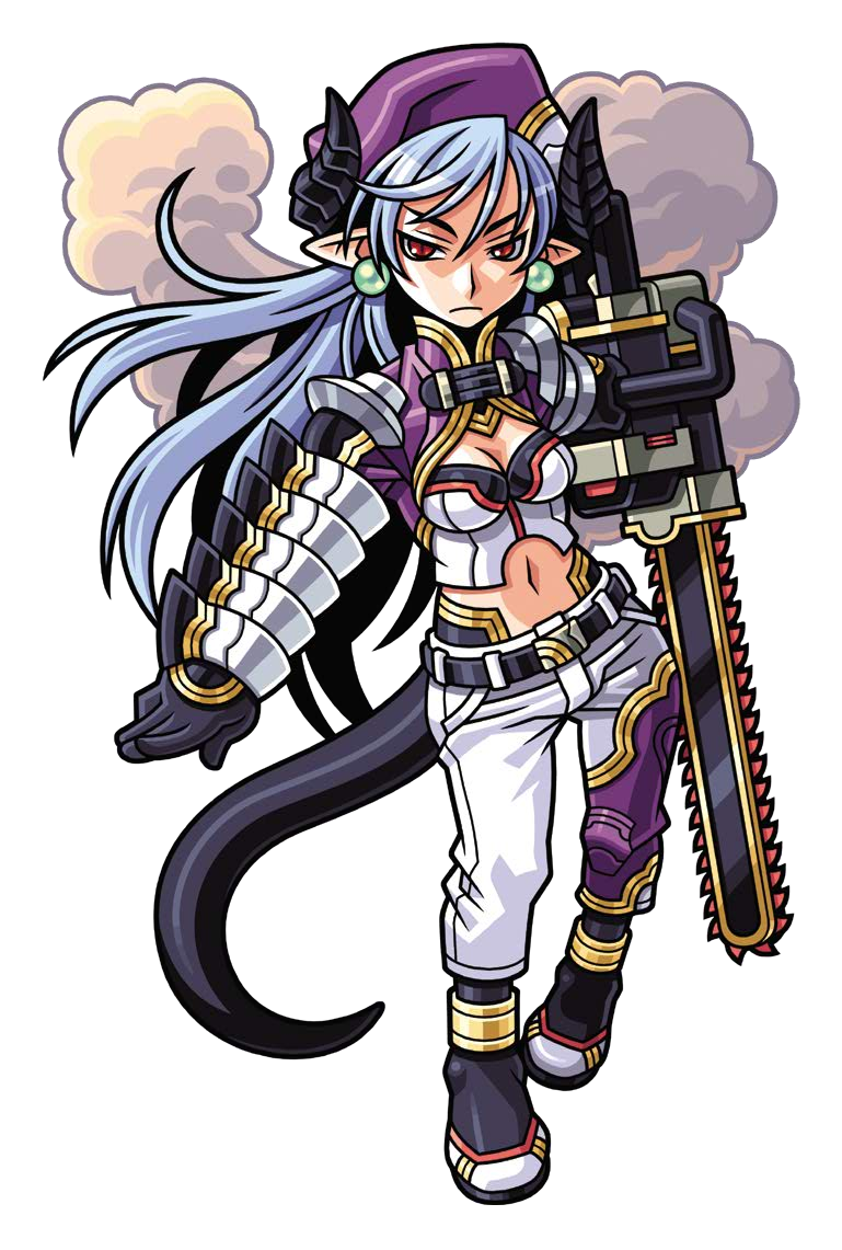 1girl, belt, black_belt, black_gloves, black_horns, black_shoes, black_tail, blue_hair