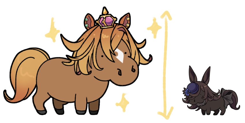 animal_ears, animal_focus, arrow_(symbol), blue_flower, blue_hat, blue_rose, borrowed_hairstyle, brown_hair