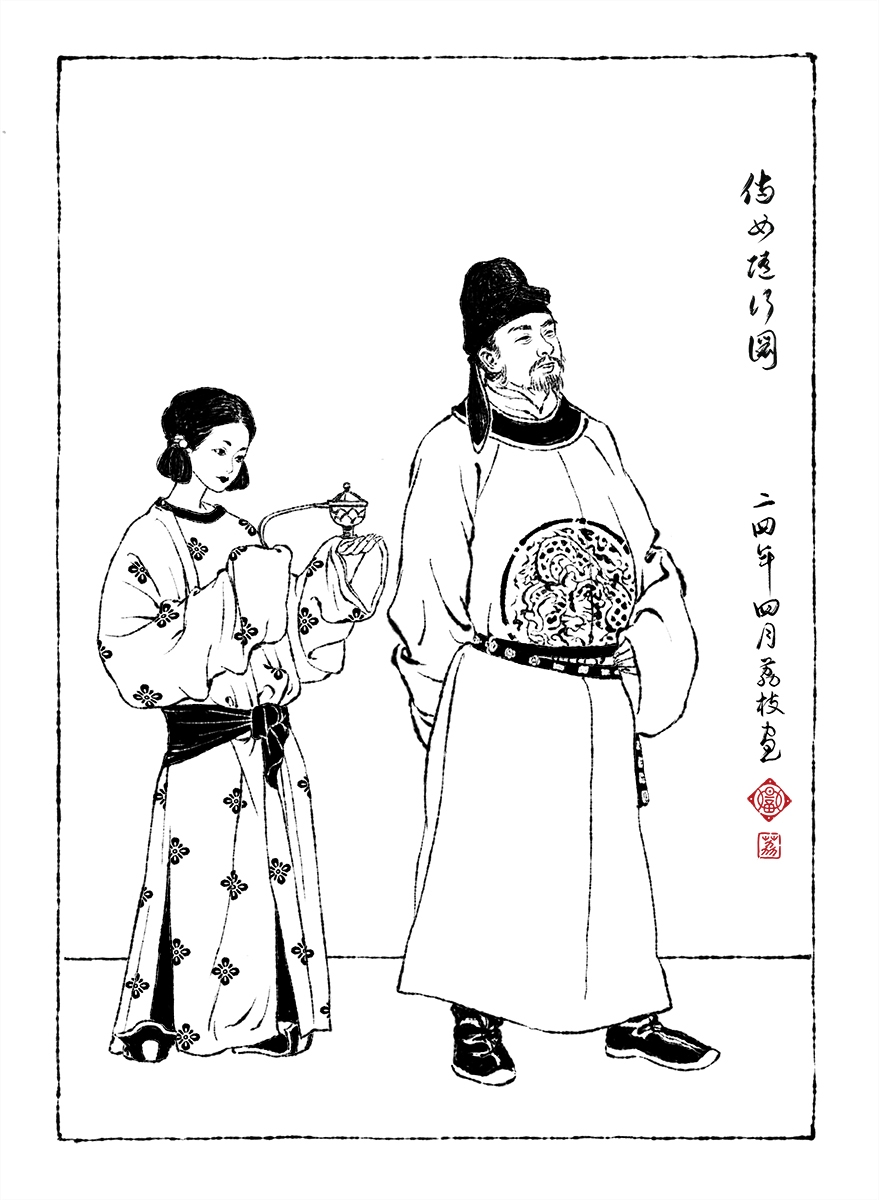 1boy, 1girl, 2boys, beard, chinese_clothes, chinese_commentary, chinese_text, commentary_request