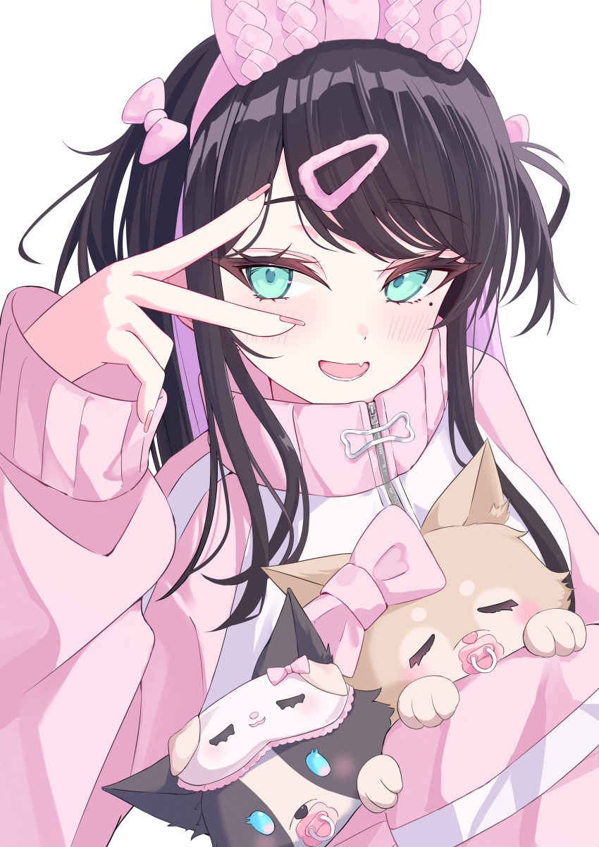 1girl, absurdres, animal_ear_hairband, animal_ears, black_hair, blue_eyes, blush, bow