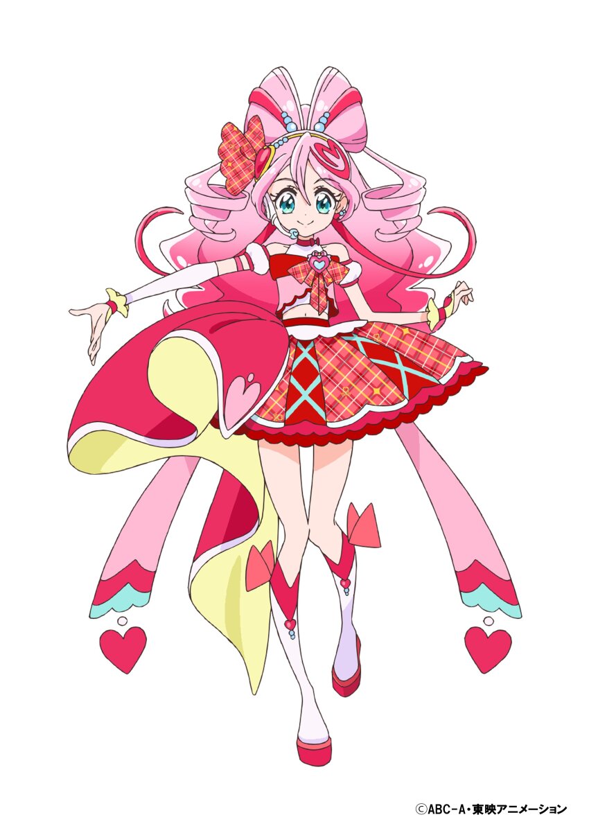 1girl, absurdres, boots, bow, brooch, closed_mouth, commentary_request, copyright_notice