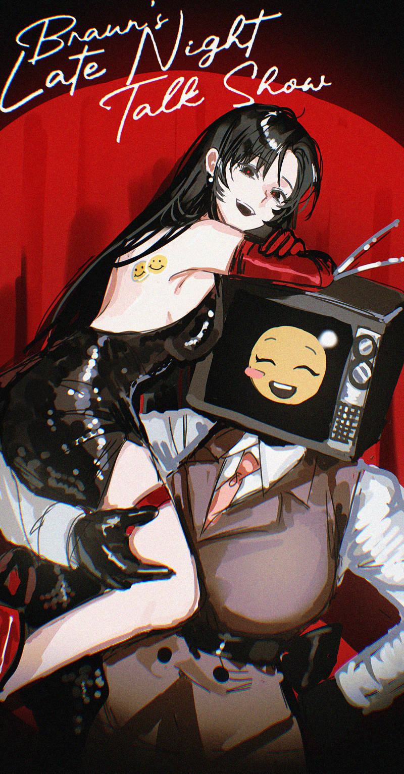 2girls, black_eyes, black_gloves, black_hair, braun_(gwechul), breasts, brown_vest, carrying