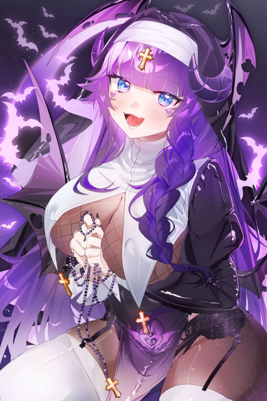 1girl, absurdres, bat_(animal), black_garter_belt, black_nails, blue_eyes, blush, bodystocking