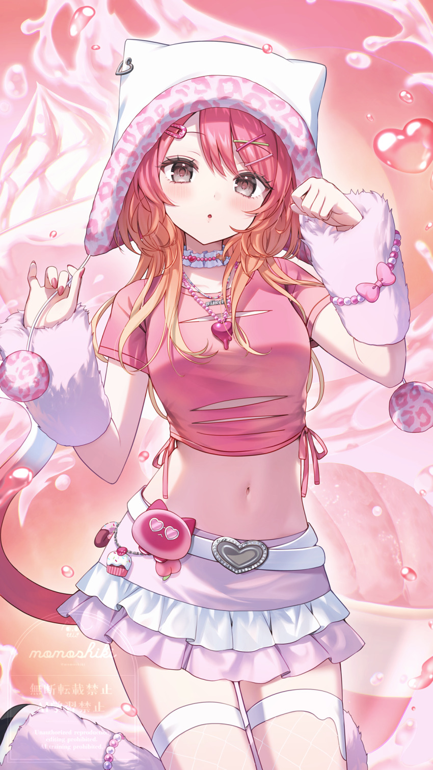 1girl, bead_necklace, beads, blonde_hair, blush, bow, breasts, brown_eyes