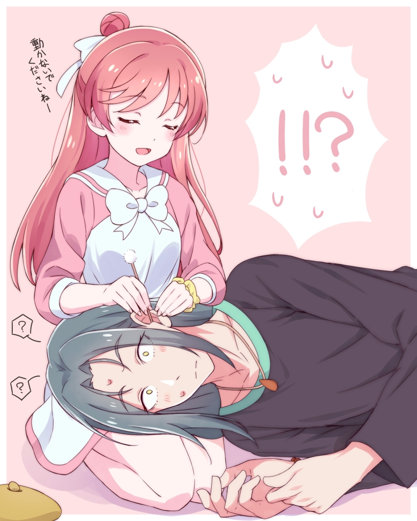 !?, 1boy, 1girl, ?, battamonda, beret, black_shirt, bow