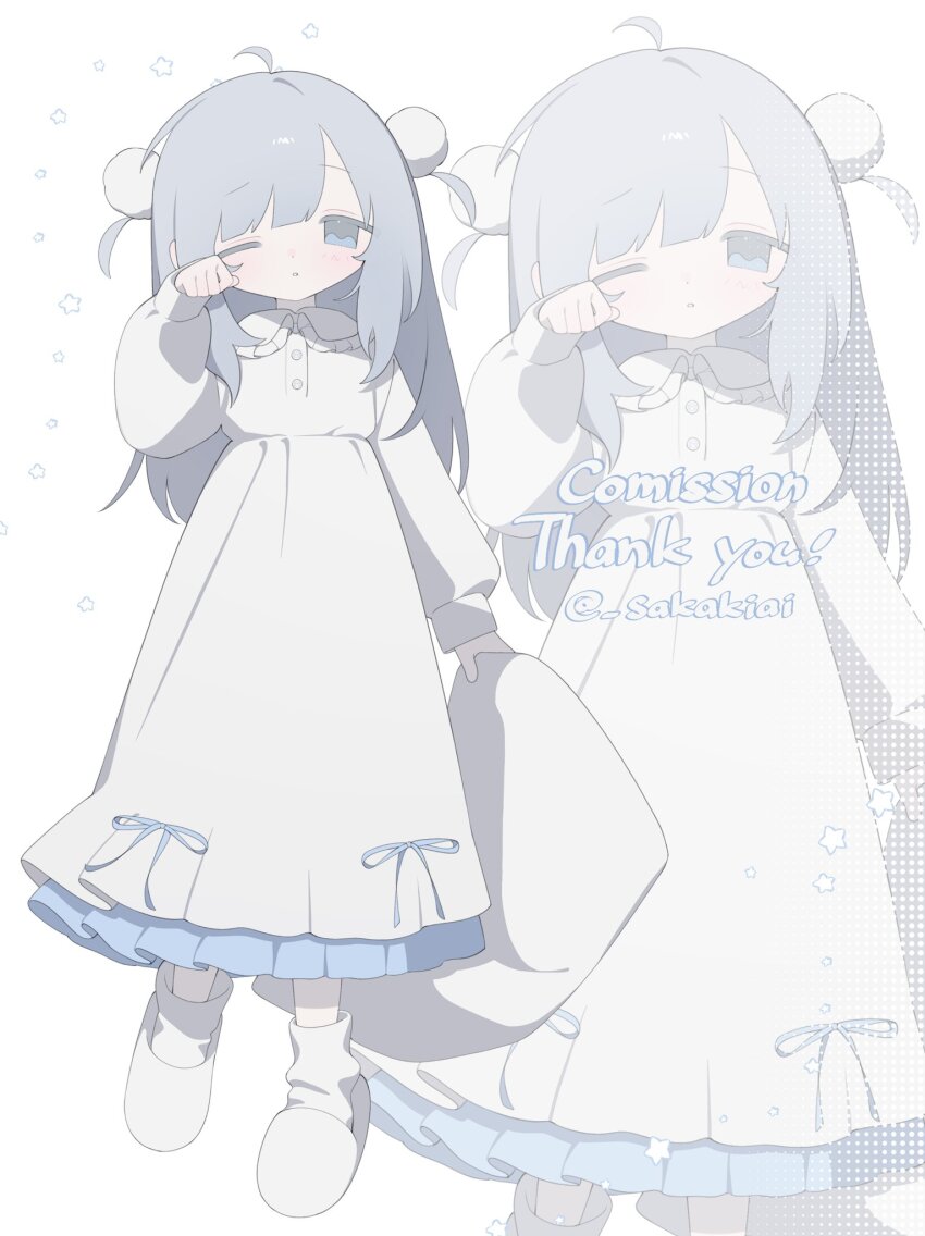 1girl, colored_petticoat, commentary, commission, dress, full_body, hair_ornament, highres