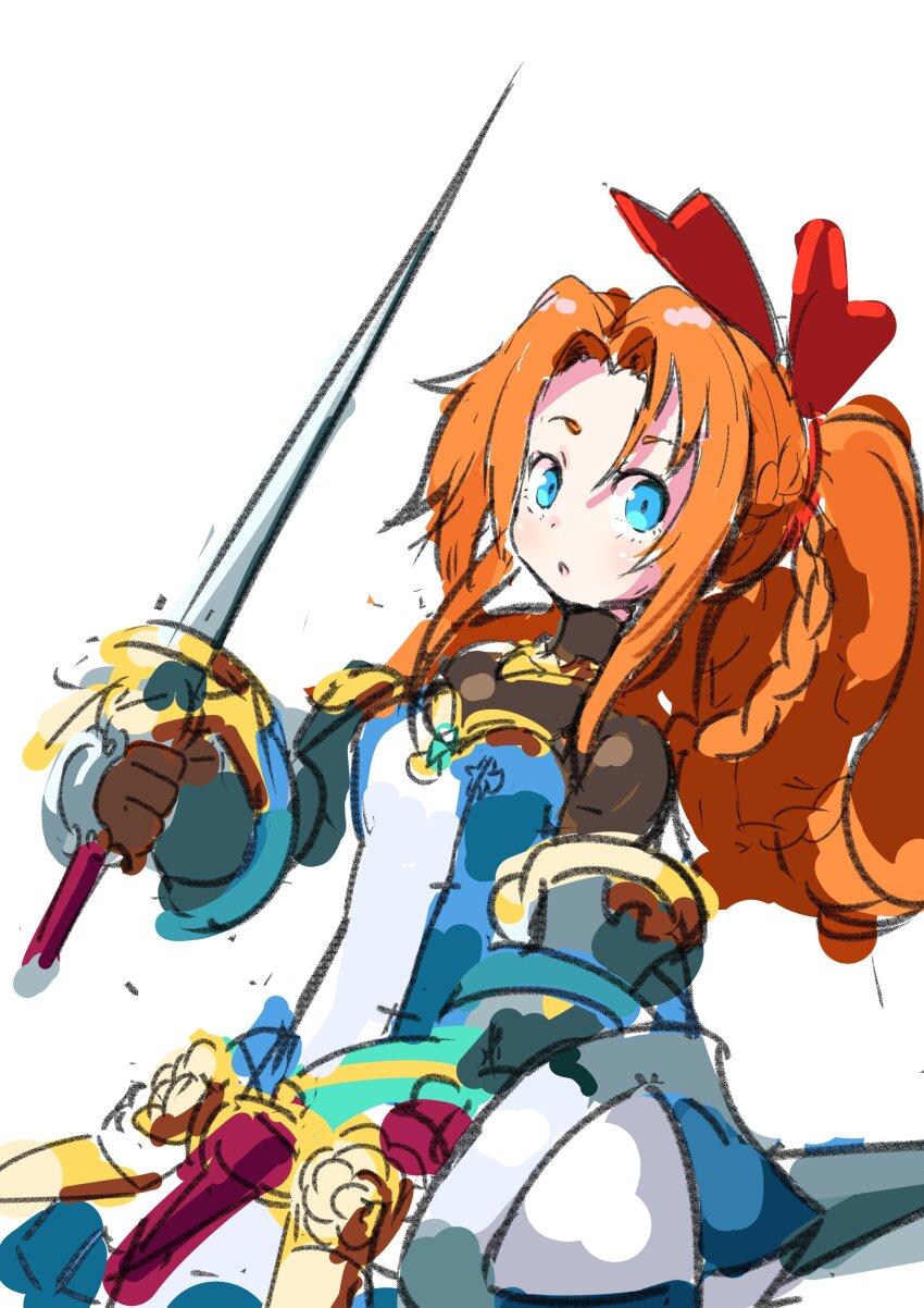1girl, :o, absurdres, blue_eyes, dress, etrian_odyssey, fencer_(sekaiju), fencer_4_(sekaiju)