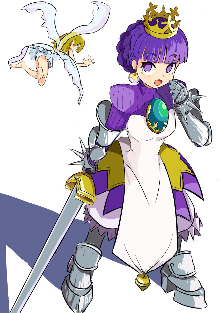 2girls, absurdres, arlia, armor, armored_dress, blonde_hair, bloomers, braid