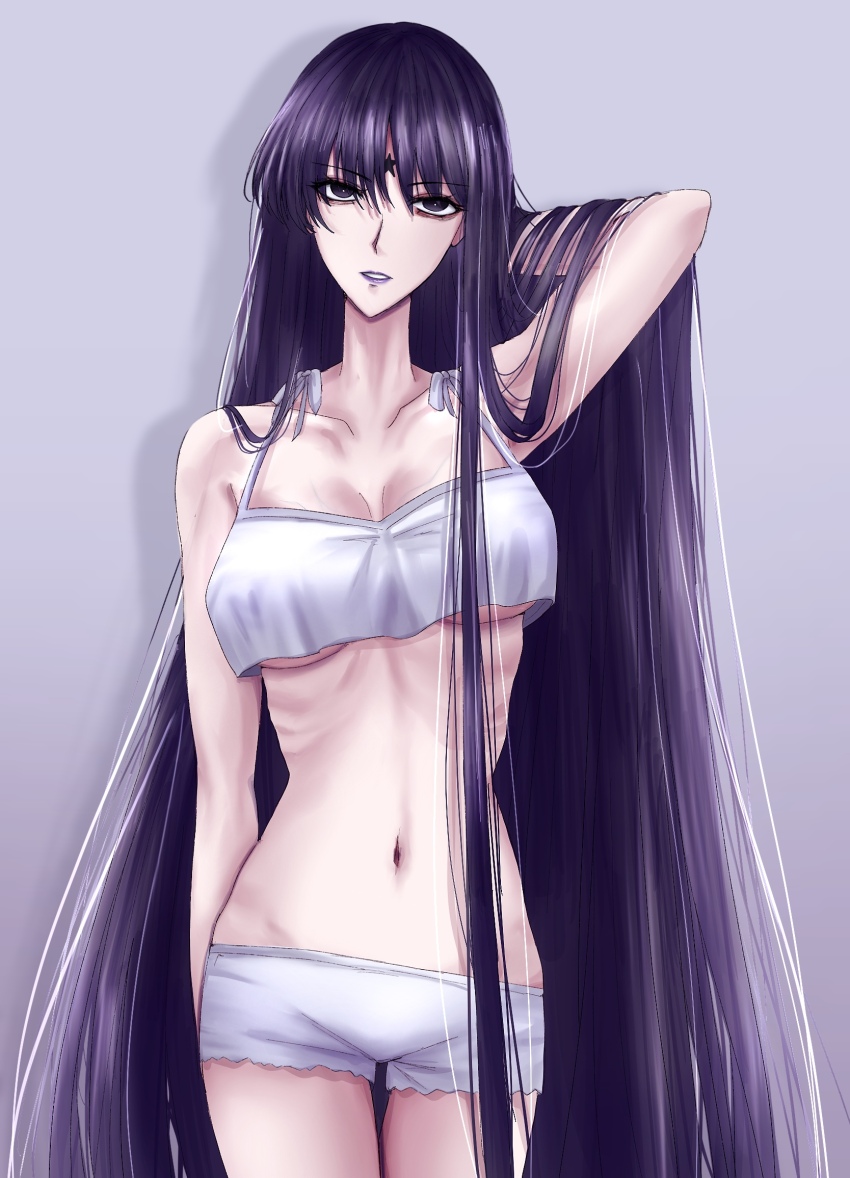 absurdly_long_hair, bags_under_eyes, bishoujo_senshi_sailor_moon, bishoujo_senshi_sailor_moon_s, black_hair, bra, crescent, crescent_facial_mark