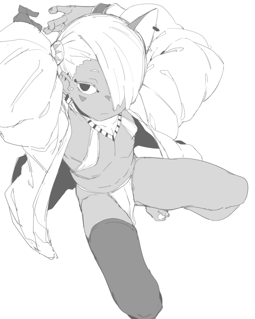 1girl, absurdres, adjusting_hair, ancient_egyptian, ancient_egyptian_clothes, arms_up, black_thighhighs, blush