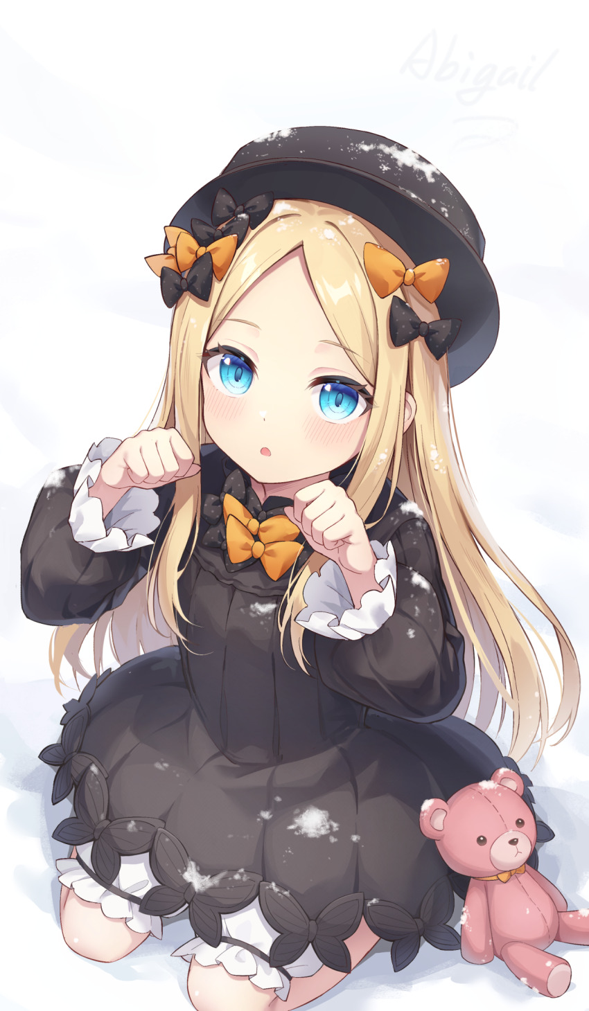 abigail_williams_(fate), abigail_williams_(first_ascension)_(fate), black_bow, black_dress, black_hat, blonde_hair, bloomers, blue_eyes