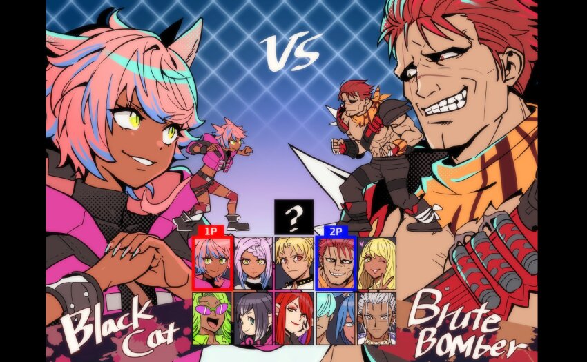 5girls, 6+boys, abs, ahoge, ammunition_pouch, animal_ears, argyle_background, armor