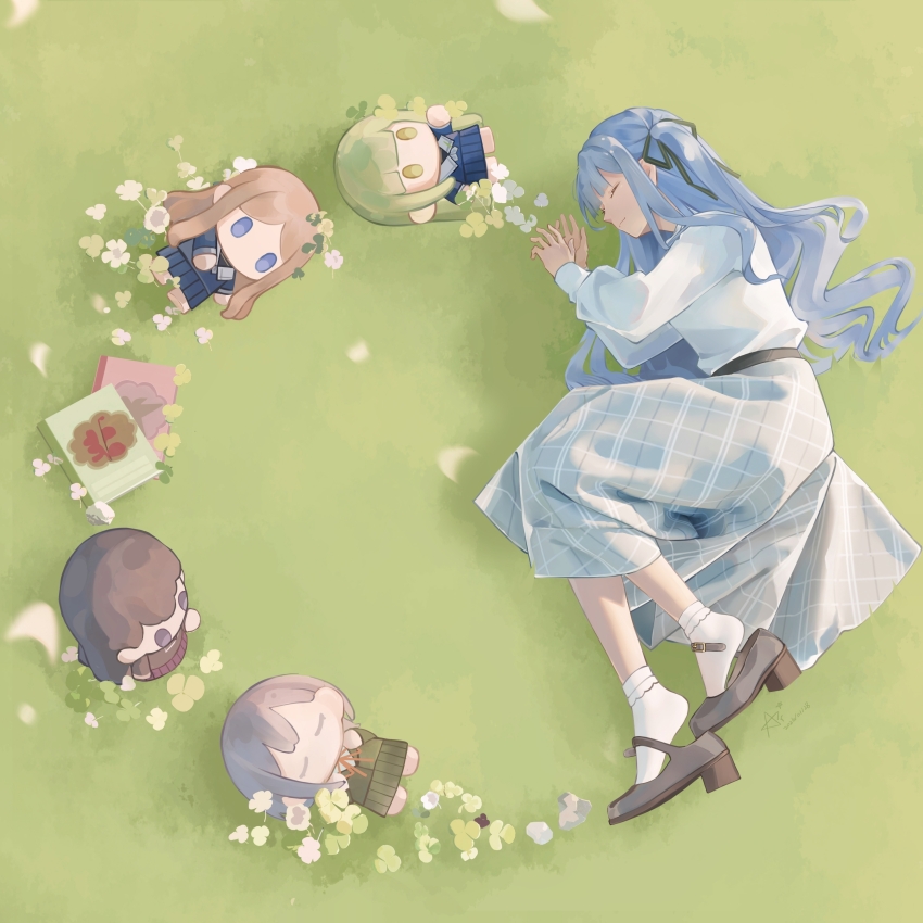 1girl, absurdres, aria_island, bang_dream!, bang_dream!_it's_mygo!!!!!, black_ribbon, black_shoes, blue_hair