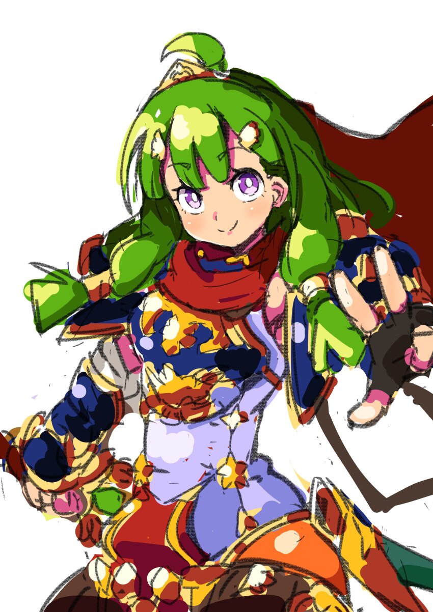 1girl, absurdres, ahoge, armor, breastplate, cape, etrian_odyssey, fingerless_gloves