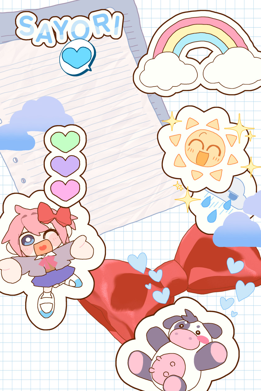 0tamt0, 1girl, absurdres, blue_eyes, bow, bright_pupils, character_name, chibi