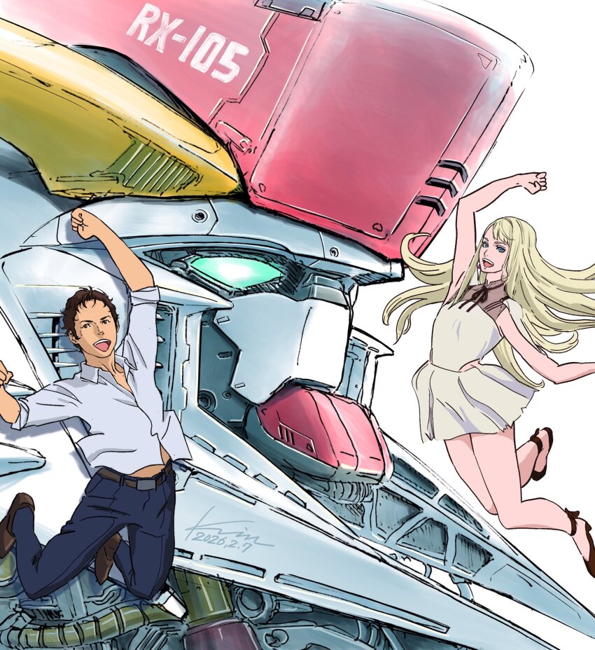 1boy, 1girl, blonde_hair, blue_eyes, brown_eyes, brown_hair, commentary_request, dated