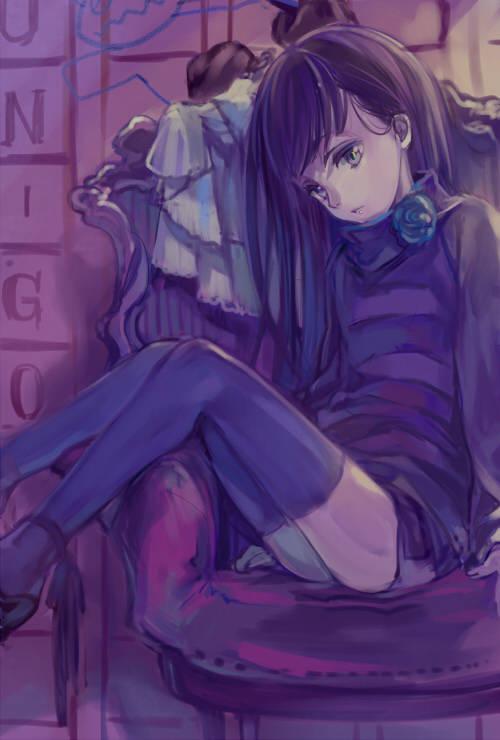 10s, 1girl, ame_yamori, android, bad_id, bad_pixiv_id, black_hair, chair