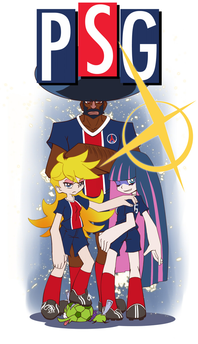 1boy, 2girls, afro, alteigramme, beard, black_hair, blonde_hair, blue_eyes