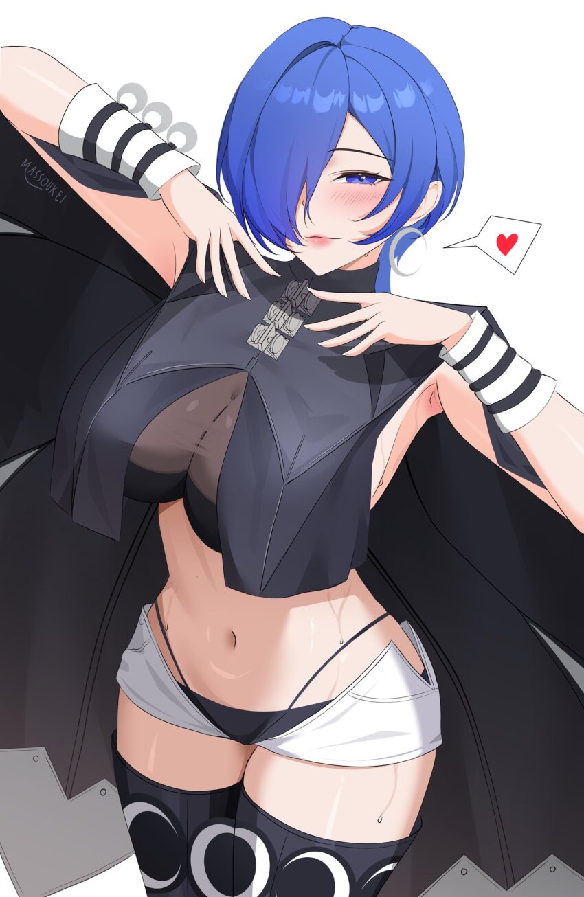 1girl, black_panties, black_robe, black_thighhighs, breasts, commentary, crescent, crescent_earrings