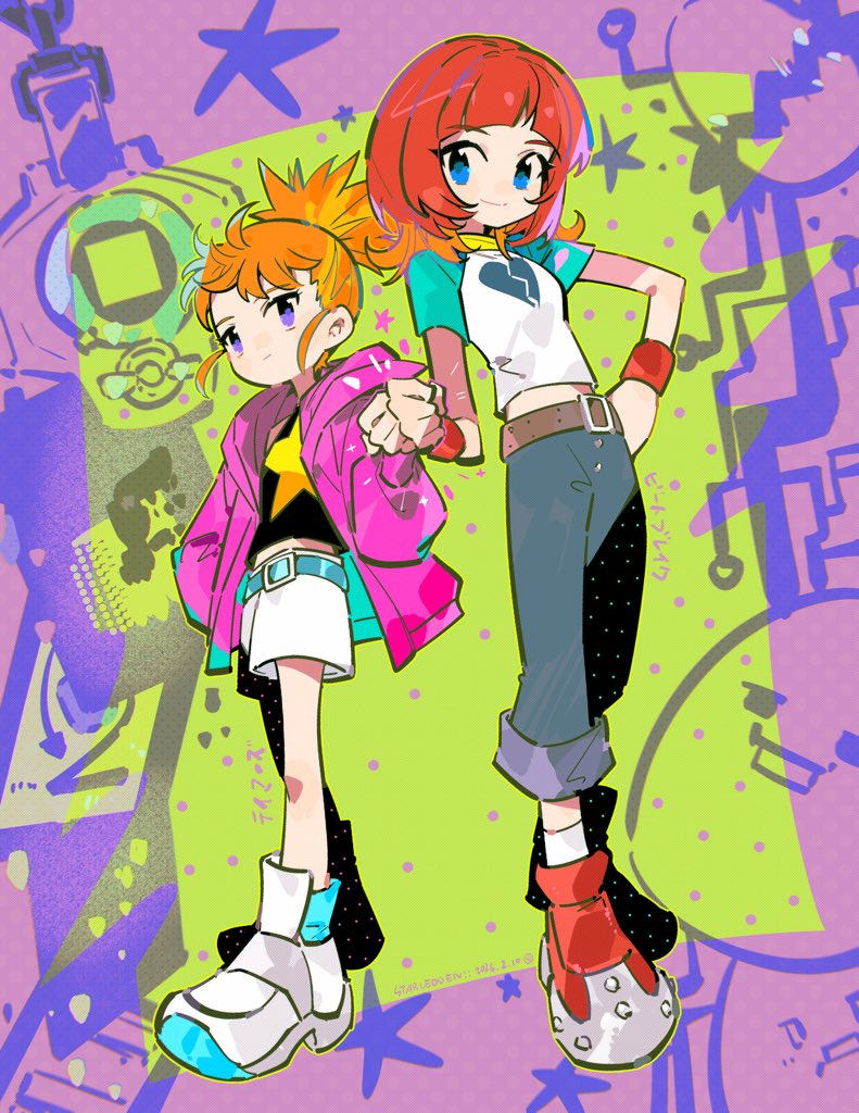 brown_hair, child, cosplay, costume_switch, digimon, digimon_beatbreak, digimon_tamers, flu_cocos, hair_ornament, hairpin, jacket, long_hair, makino_ruki, ponytail, purple_eyes, sakuya_reina, short_hair, star_(symbol)