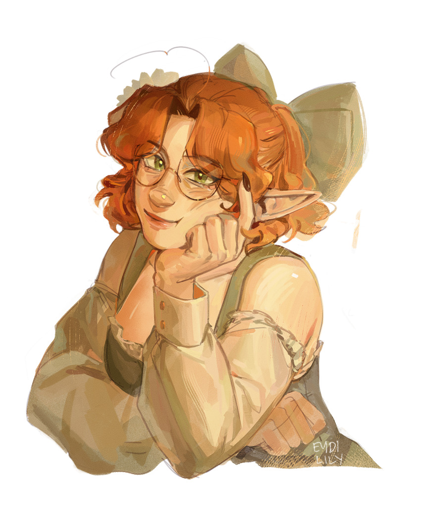 1girl, aegyo_sal, ahoge, alternate_hair_length, alternate_hairstyle, bare_shoulders, black_nails, bow