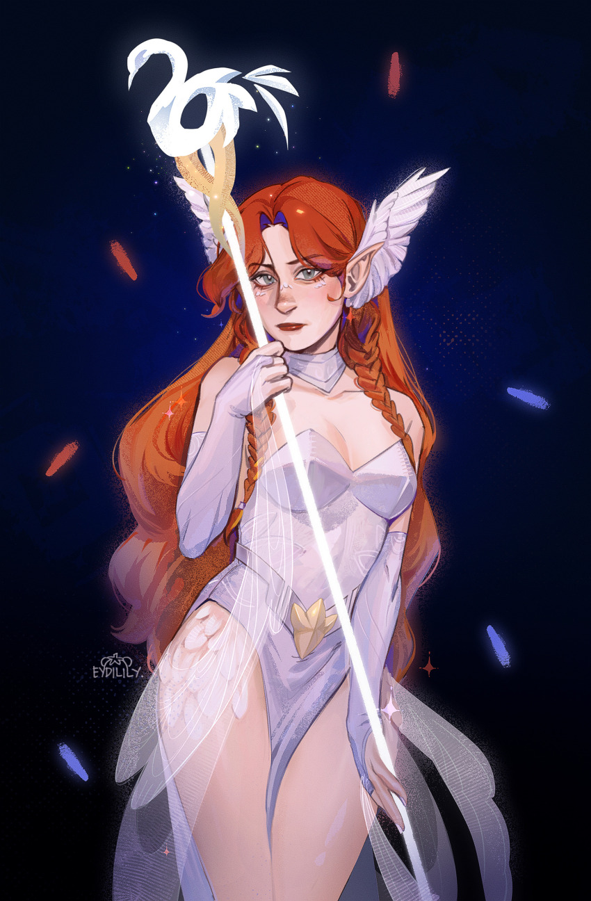 1girl, absurdres, aegyo_sal, artist_name, bannerfall_smp, blue_background, braid, braided_sidelocks