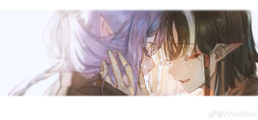 2girls, arknights, banban_(vvvviiiiiia), black_hair, chinese_commentary, closed_eyes, commentary_request, crying