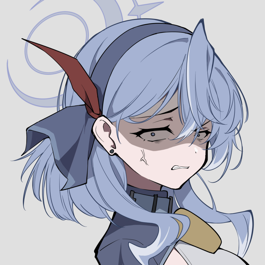 1girl, ako_(blue_archive), anger_vein, bell, blue_archive, blue_eyes, blue_hair, blue_halo