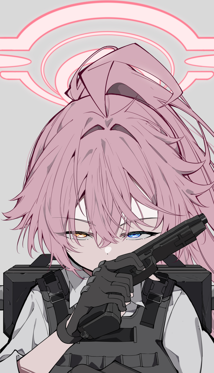 1girl, absurdres, ahoge, black_gloves, blue_archive, blue_eyes, commentary_request, gloves