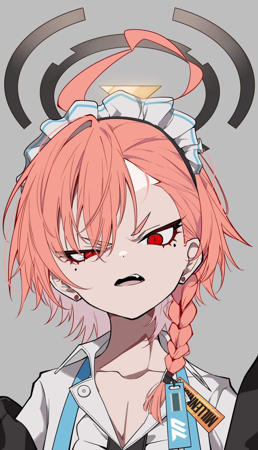 1girl, absurdres, ahoge, black_halo, blue_archive, braid, collarbone, collared_shirt