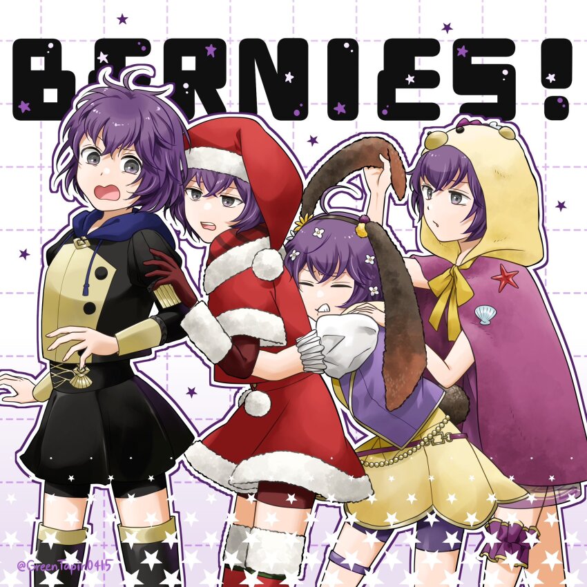 4girls, animal_ear_hairband, animal_ears, bernadetta_von_varley, bernadetta_von_varley_(spring), bernadetta_von_varley_(summer), bernadetta_von_varley_(winter), bikini