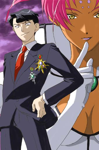 1boy, 1girl, bad_id, black_eyes, black_hair, black_jacket, black_pants, breasts