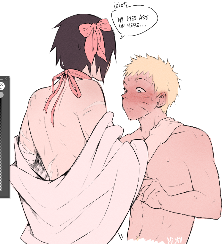 2boys, art_program_in_frame, back, bandaged_arm, bandages, black_hair, blonde_hair, blush